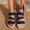 Dark Blue, variant on Women's Flat Sandals, Comfortable Wraparound Strap Solid Color Summer Vacation Shoes 5.5
