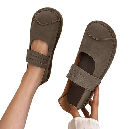 

f21 Retro Flat Women s Shoes Soft Bottom Spring And Summer Soft Surface Shallow Mouth Casual Ankle Strap Soft Feetbed Size 8 Khaki
