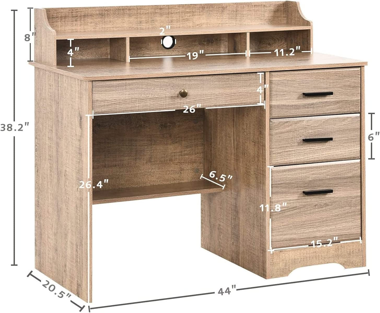 Catrimown Computer Desk with Drawers, Home Office Desk with Monitor Stand, Student Desk with Drawers, Light Oak