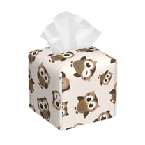 Leather Tissue Box Cover Square - Cute Brown Owl Waterproof Tissue Box Holder Paper Case Organizer Dispenser for Modern Home Office Room Home Bathroom Decor