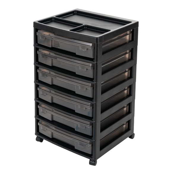 IRIS 6 Tier Rolling Storage Cart with Organizer for Craft Supplies, 6 Cases w/Built in Handle, Gray