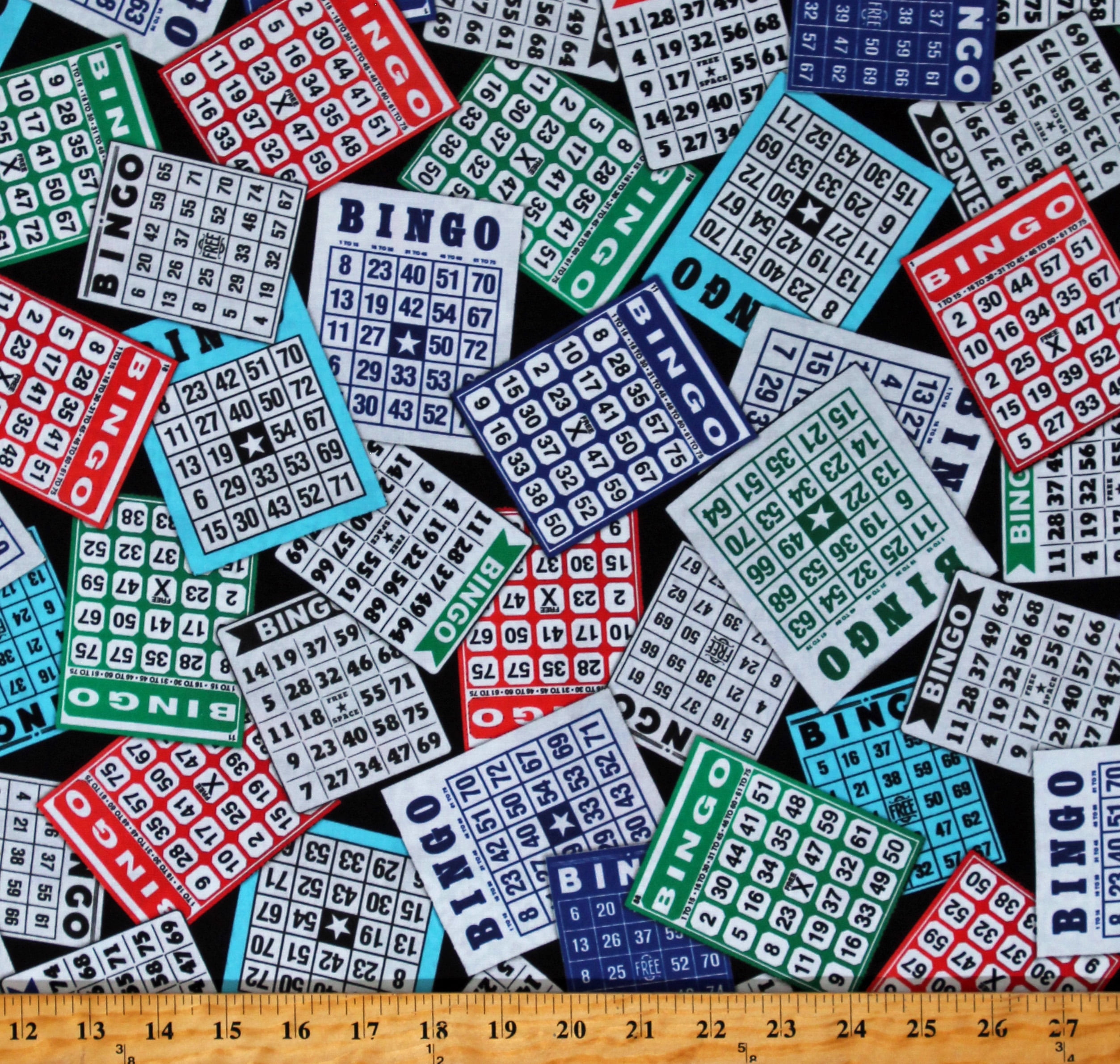 Cotton Bingo Games Cards on Black This & That VII Cotton Fabric Print