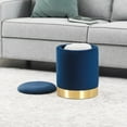 thumbnail image 3 of Homebeez Velvet Round Storage Ottoman,Upholstered Round Ottoman with Storage Round Footstool Makeup Vanity Stool,Blue, 3 of 5