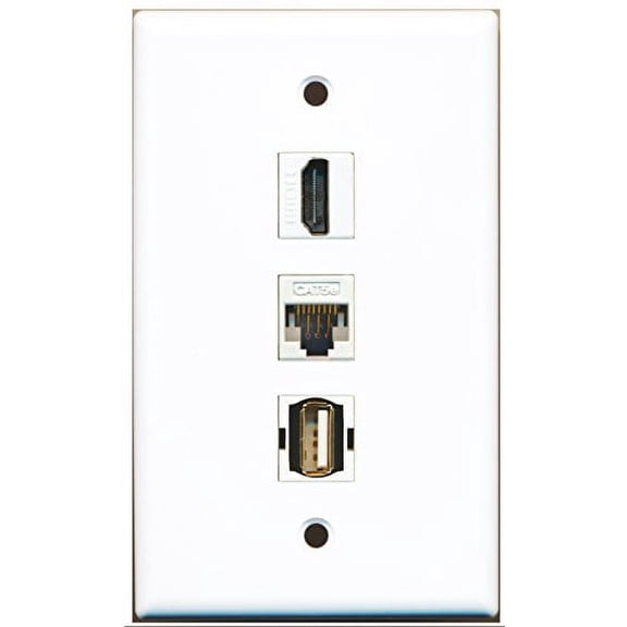 RiteAV - 1 Port HDMI and 1 Port USB A-A and 1 Port Cat5e Ethernet White Wall Plate