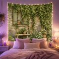thumbnail image 2 of Weathered Stone Wall with Green Vines and Window, Romantic Cottagecore for Plant Lovers, Garden Art Decor, Housewarming Gift Tapestry Wall Hanging for Bedroom and Living Room, 2 of 7