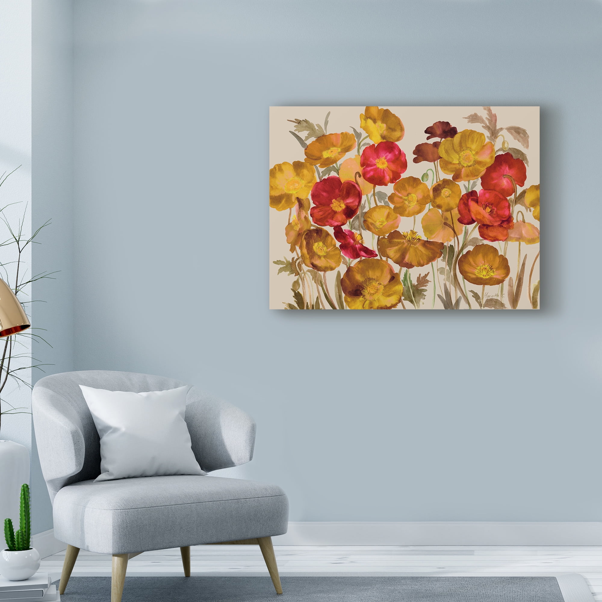 Trademark Fine Art 'Yellow And Red Poppies' Canvas Art by Marietta Cohen Art And Design
