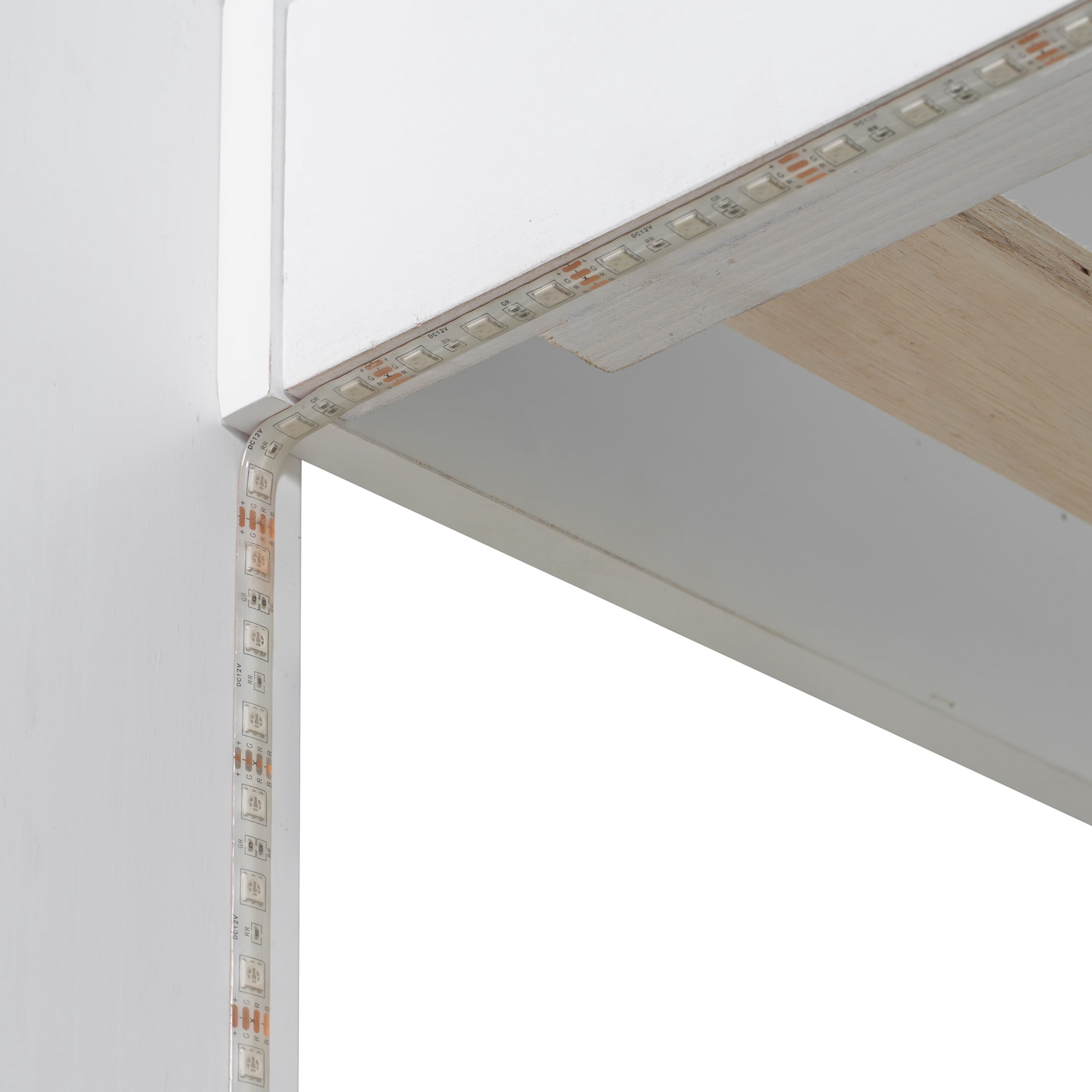 Noble House Alver Twin over Full Bunk Bed with Charging Station, LED Lighting, and Storage Shelves, Space Saving, White