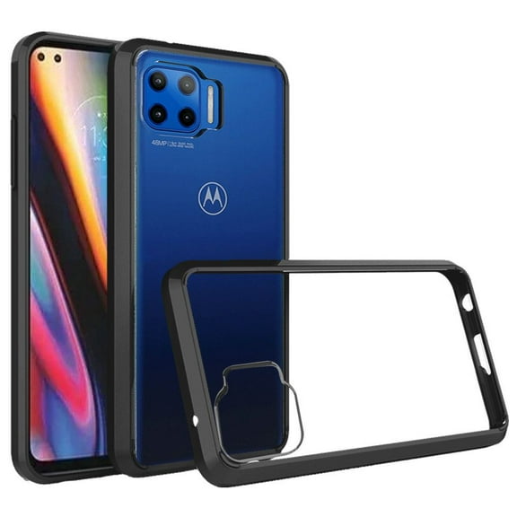 For Motorola Moto One 5G, Moto G 5G Plus Clear Transparent Hybrid Case Cover - Clear PC Black TPU
