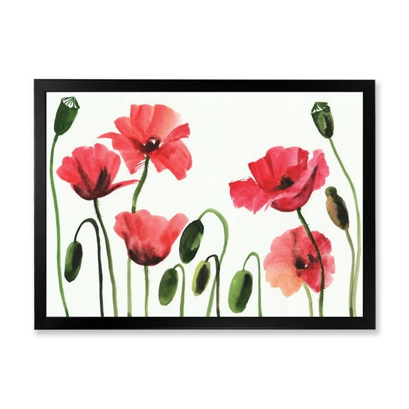 Designart 'Ancient Red Blooming Poppies' Traditional Framed Art Print