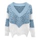 thumbnail image 4 of Mujer Tops Clásico Cuello en V Manga larga Bloque de color Suéter de punto suelto Blusa de suéter de cobertura Pompotops  gfhjh20888, 4 of 4