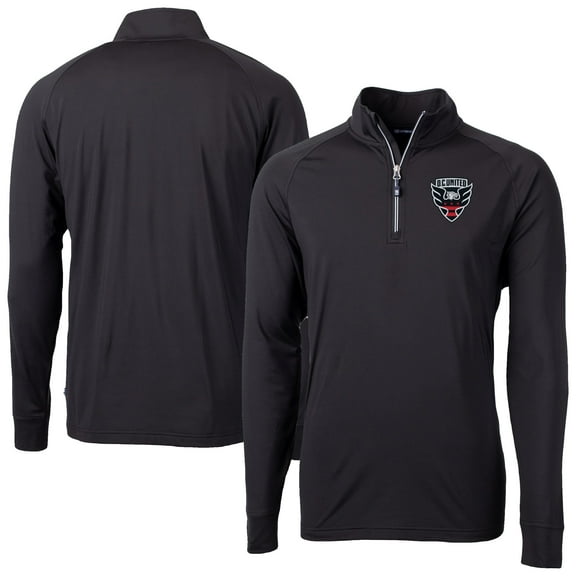 Men's-Cutter & Buck  Black D.C. United Adapt Eco Knit Stretch Recycled Raglan Quarter-Zip Pullover Top