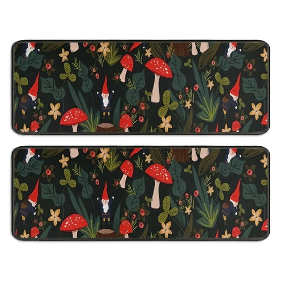 Kitchen Rugs Sets Of 2,Red Mushroom Gnome Dark Green Pattern Anti Fatigue Kitchen Mat Rugs Non Slip Washable,Decorative Kitchen Floor Mats for Kitchen,Sink,Laundry,17"x47" 17"x47"