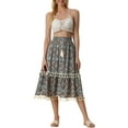 thumbnail image 2 of INSPIRE CHIC Women's Vintage Printed Elastic Waist Tiered Tassel Fringe Skirt XL Dark Blue, 2 of 5