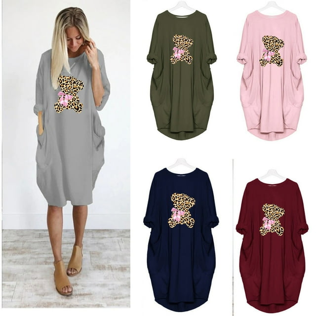 REDHOTYPE Cartoon bear print Robe Mi-Longue Femme Automne Décontractée Rétro Robe de Soirée