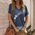 thumbnail image 2 of DeHolifer Women T Shirt Short Sleeve V-Neck Dandelion Printed Casual T Shirt Summer Fashion Blouse Tops Blue 2XL, 2 of 5