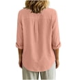 thumbnail image 6 of Cotton Linen Button Down Shirt for Women Ghalytn V Neck Stand Collar Blouse - Long Sleeve Casual Top with Pockets, 6 of 8