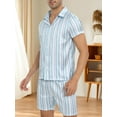 thumbnail image 6 of Hanerdun 2PCS Mens Satin Pajamas Set Stripe Pocket Pjs Sleepwear Short Sleeve Button Up Loungewear M, 6 of 7