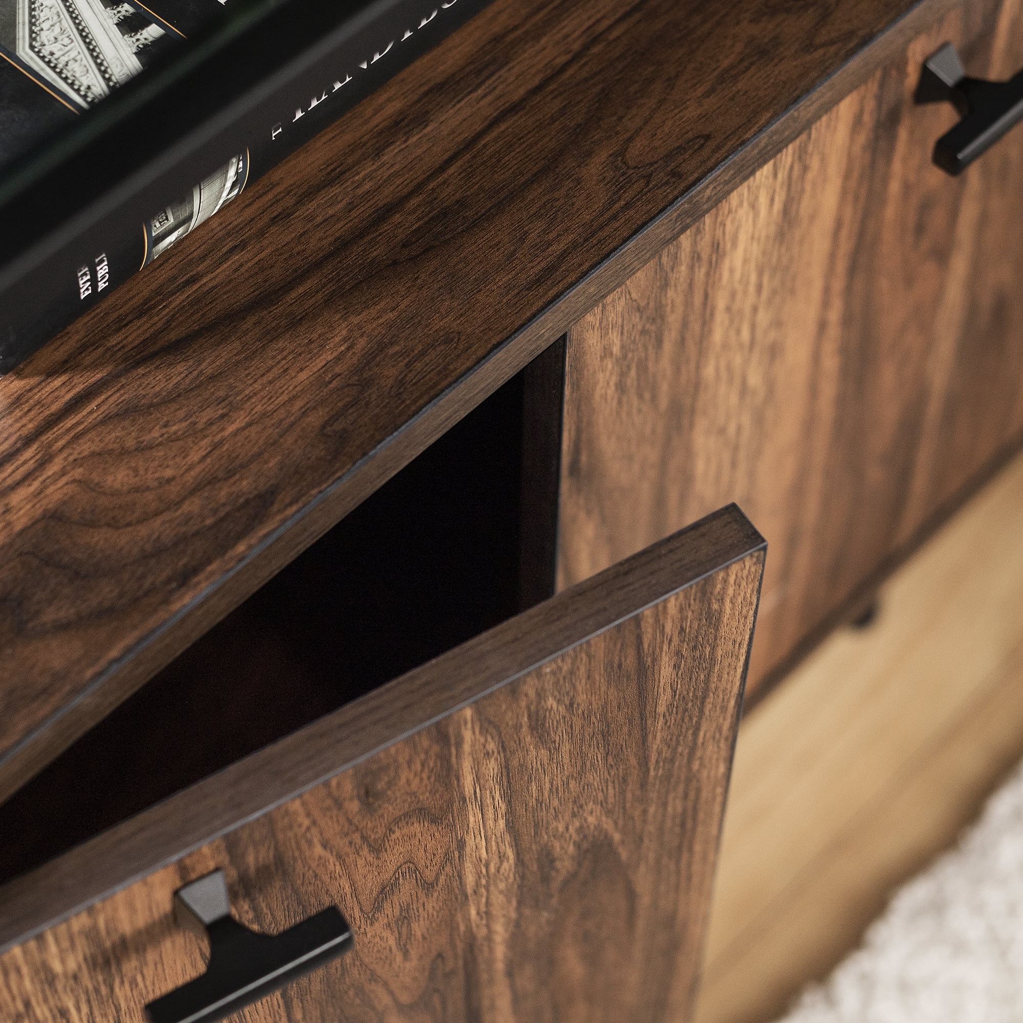 Manor Park Modern Glass Top Two-Door Nightstand, Dark Walnut