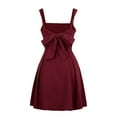 thumbnail image 4 of Vestido elegante de color liso para mujer: escote en V profundo, mangas con volantes, lazo en la espalda, vestido informal de fiesta para ocasiones veraniegas., 4 of 8