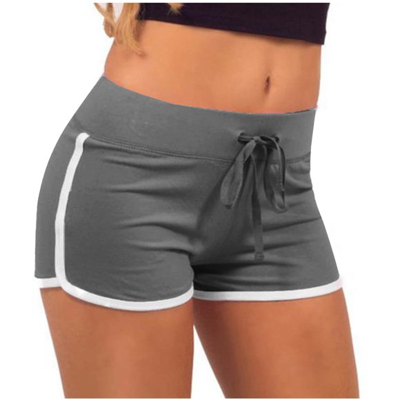 Gspmoly Womens Shorts, Women Yoga Shorts Pants Women Bandage Elastic Waist Casual Short Pants Plus Size Shorts Holiday Gifts Gray S