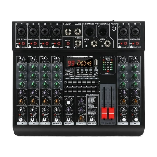Professional Sound Mixer 6/8 Channel 48V 2 AUX Mixing Console 99 Digital Effect USB Recording