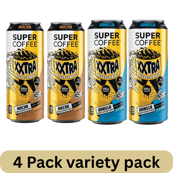 Super Coffee XXTRA Mocha & Vanilla Iced Coffee Variety Pack, 15 fl oz, 4 Total Bottles
