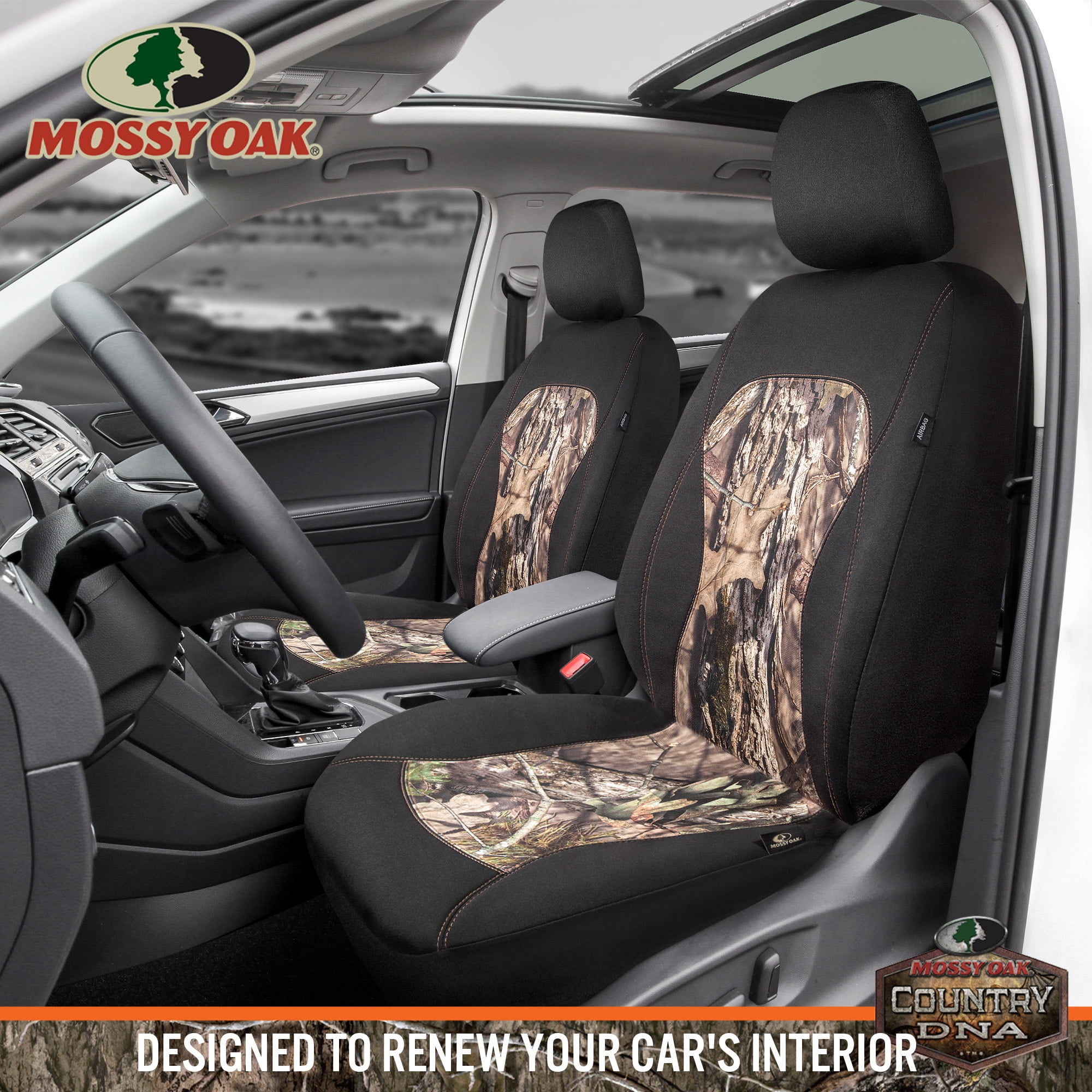 MOSSY Oak Low Back Camo Seat Covers, Airbag Compatible, Universial Fit, Fit Most Bucket Seats - Made with Premium Waterproof Neoprene Fabric - Official Licensed Product