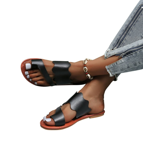 Honeeladyy Sandals for Women Flat,Summer Walking Flip Flops Anti Skid Lightweight Soft Big Toe Foot Correction Clearance Slippers for Beach Outdoor Activities Black Size 38