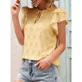 thumbnail image 3 of Camiseta de mujer con cuello redondo y manga de mariposa con cordón Camisa con agujeros huecos Tops Abanopi Amarillo/Extragrande, 3 of 7
