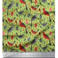 thumbnail image 1 of Soimoi Green polyester Crepe Fabric Leaves & Birds Folk Art Fabric Prints By Yard 52 Inch Wide, 1 of 3