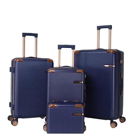 CHAMPFLAG ABS Hardshell 4-Piece Luggage Collection, Blue Spinner Suitcase Set with Password Lock and Lightweight Design