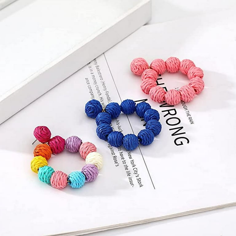 Boho Summer Raffia Earrings – Handmade Rattan Fringe Tassel Dangle Earrings For Women, Lightweight Straw Beach Jewelry