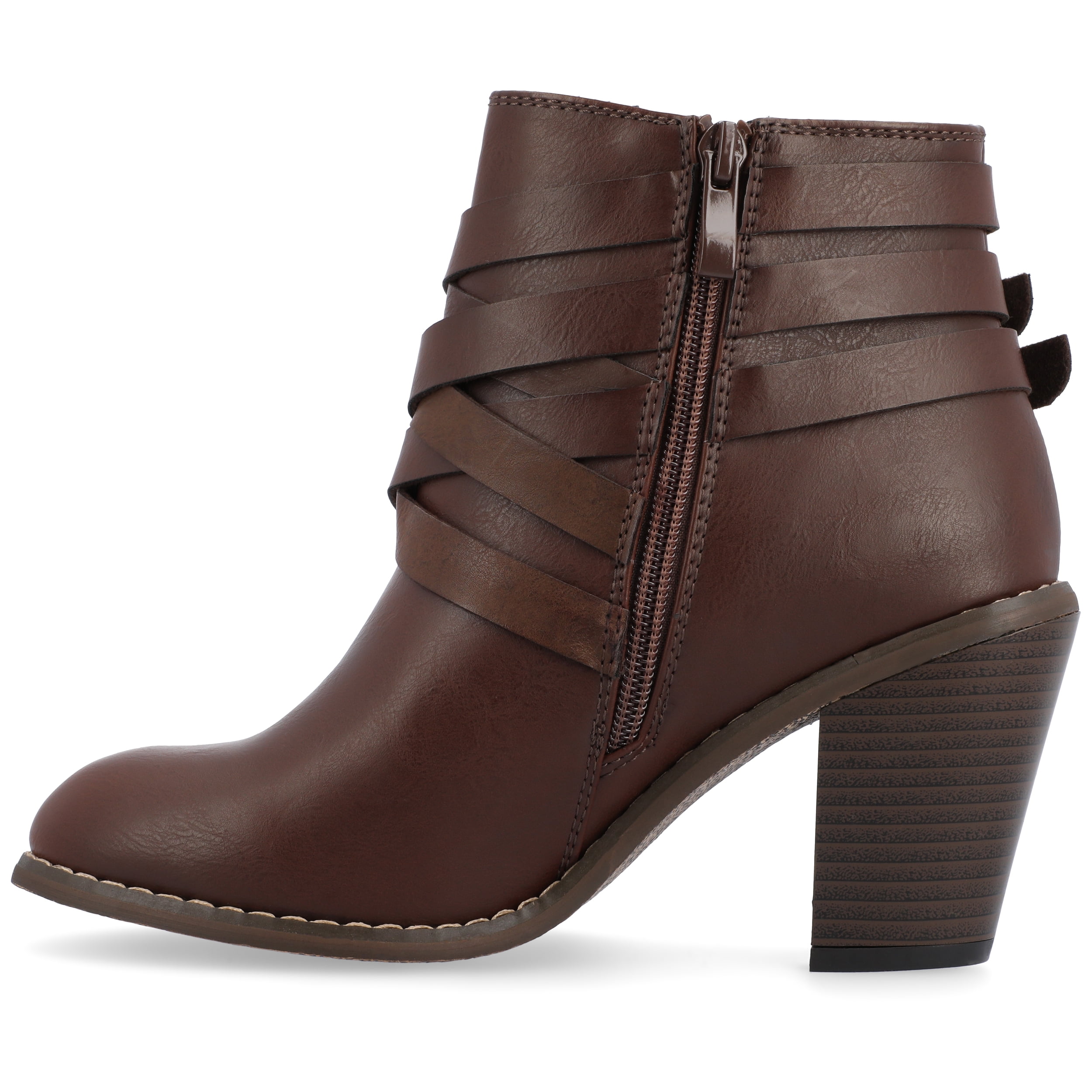 Journee Womens Strap Inside Zip Stacked Heel Booties, Widths Available