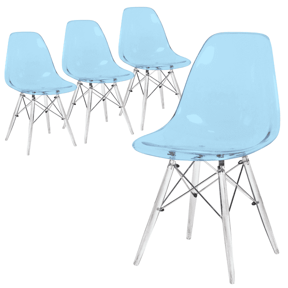 LeisureMod Cresco Molded Dining Side Chair - Acrylic Base Modern Accent Chair, Kitchen and Dining Stool, Set of 4