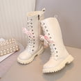 thumbnail image 5 of SZJXBUY Big Kid Winter Boots Preppy Side Zipper Lace Up Boots Fall Lug Sole Non Slip Punk Goth Mid Calf Riding Long Boot White,29, 5 of 9
