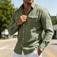 thumbnail image 7 of DeHolifer Cotton Linen Shirts for Men Button Up Shirts Long Sleeve Casual Work Shirt Lightweight Comfy Tops with Pockets Army Green XL, 7 of 7