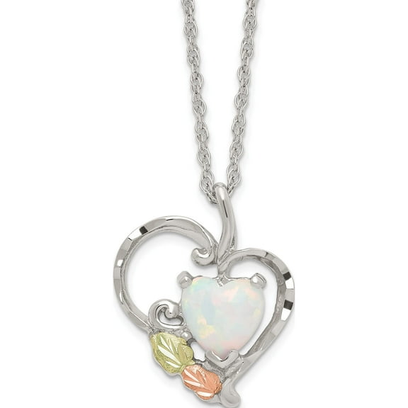 Sterling Silver With 12K Accents & Cr White Opal Black Hills Necklace (18 X 26) Made In United States qbh290-18