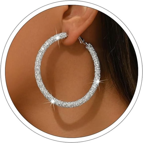 DESIGNICE Big Hoop Earrings for Women 30Mm 40Mm 50Mm 60Mm 70Mm Rhinestone Silver Hoops Sparkly Chunky Gold Earrings Hoops Bling Large Black Hoop Earring Gold Statement Earrings for Women