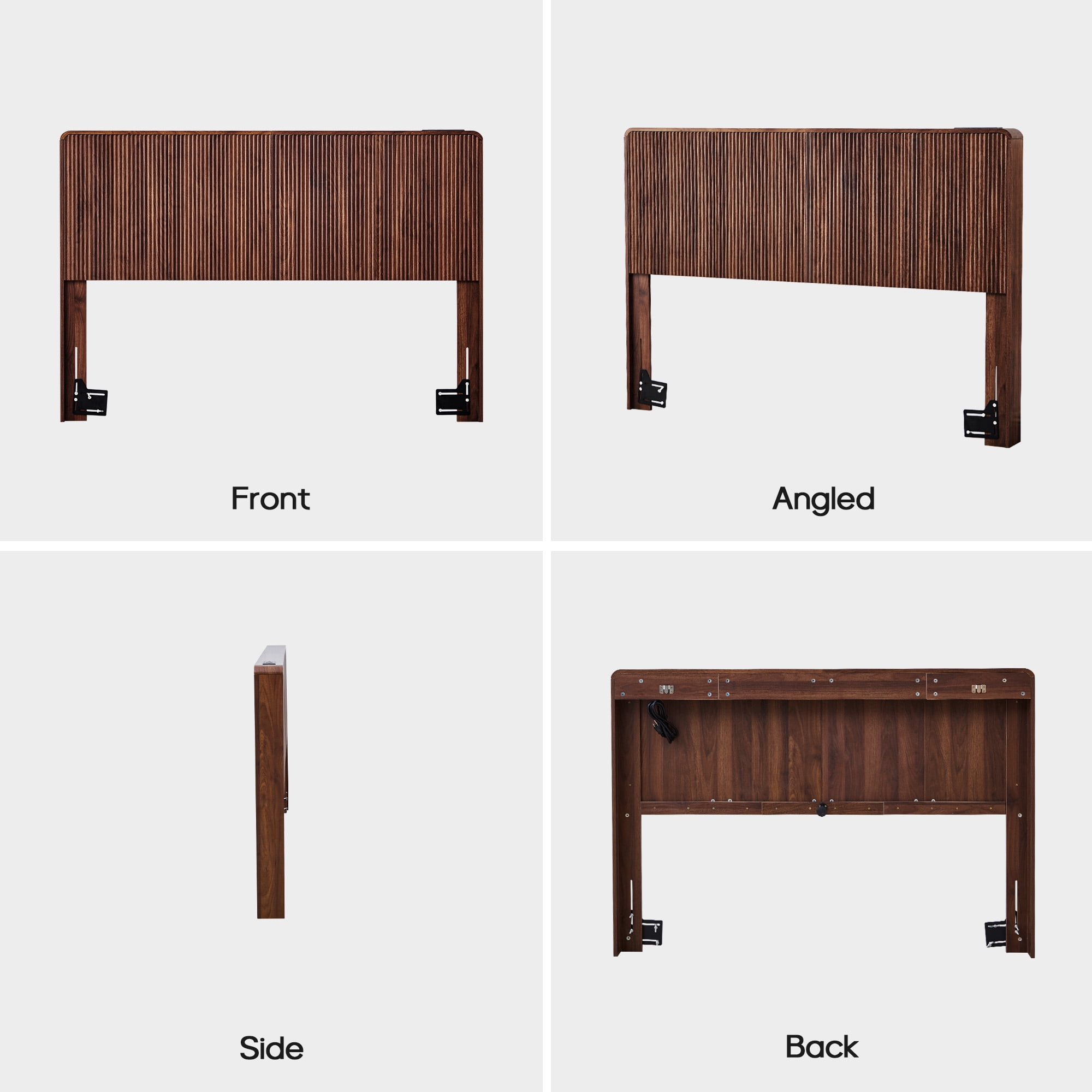 YOCWO Headboard for Queen Size Bed with Charging Station, Fluted Grooved Panel Head Board with Rounded Corners, Walnut, Headboard Only(Bed Frame Not Included)