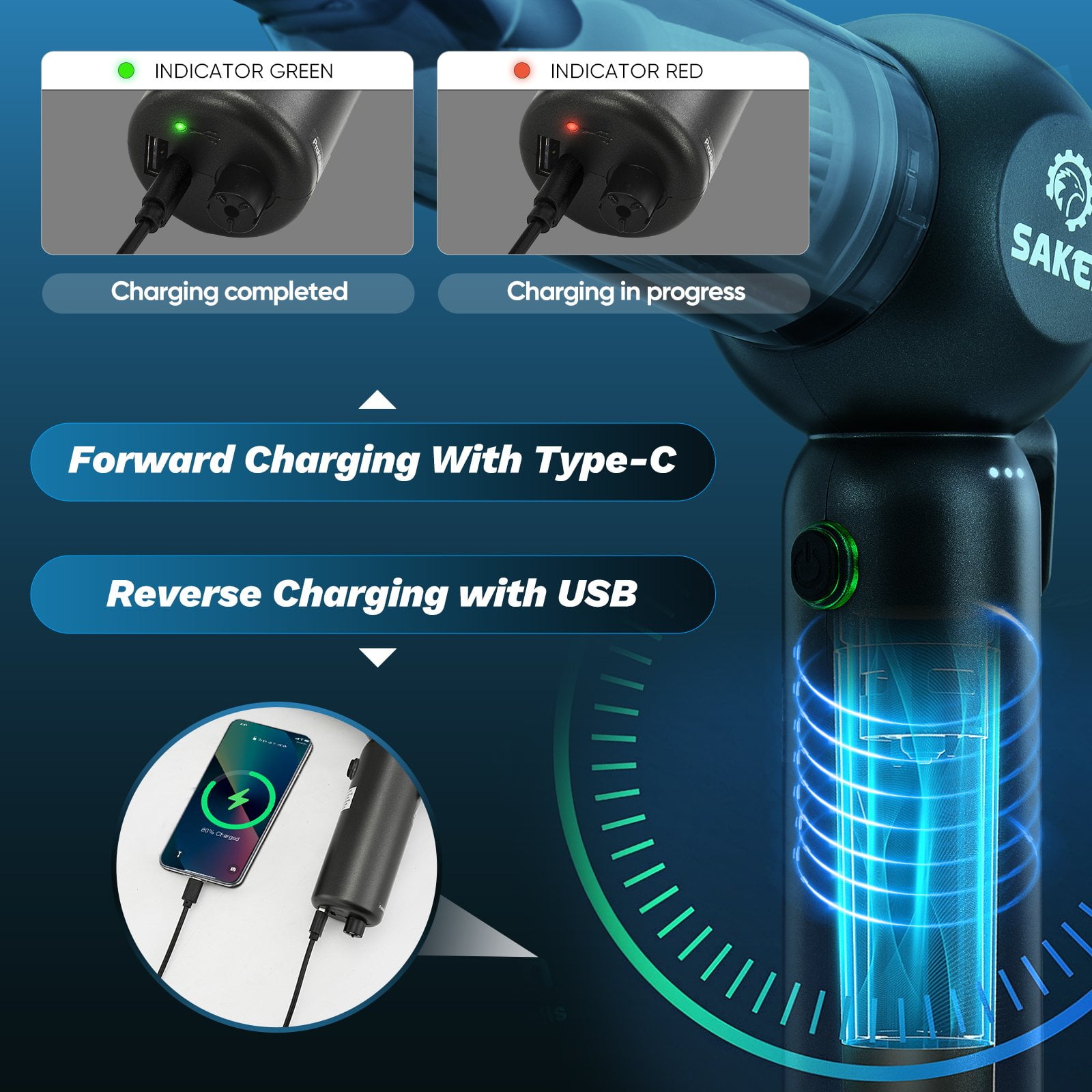 Saker Cordless Car Vacuum Cleaner, Powerful 6-in-1 Mini Car Vacuum with 120W/20000PA Brushless Motor, Window Breaker & Seatbelt Cutter for Car, Home, Office