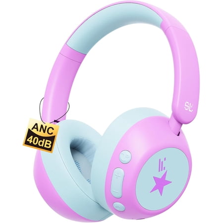 Nova1Star Active Noise Cancelling Headphones for Kids, 70H Play Time,Bluetooth6.0,3-Level Volume 75/85/94dB,ANC Safe Wireless Listen,Type C Fast Charging,with Mic,for School,Travel & Airplane(Purple)