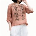 thumbnail image 4 of QUNYINEY Short Sleeve Women's T-Shirts Vintage Casual V Neck Tops Loose Summer Cotton Linen Pullover Tops for Women, 4 of 5