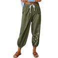thumbnail image 1 of VEKDONE Pantalon Long en Coton et Lin pour Femmes Imprimé Vert Armée P, 1 of 6