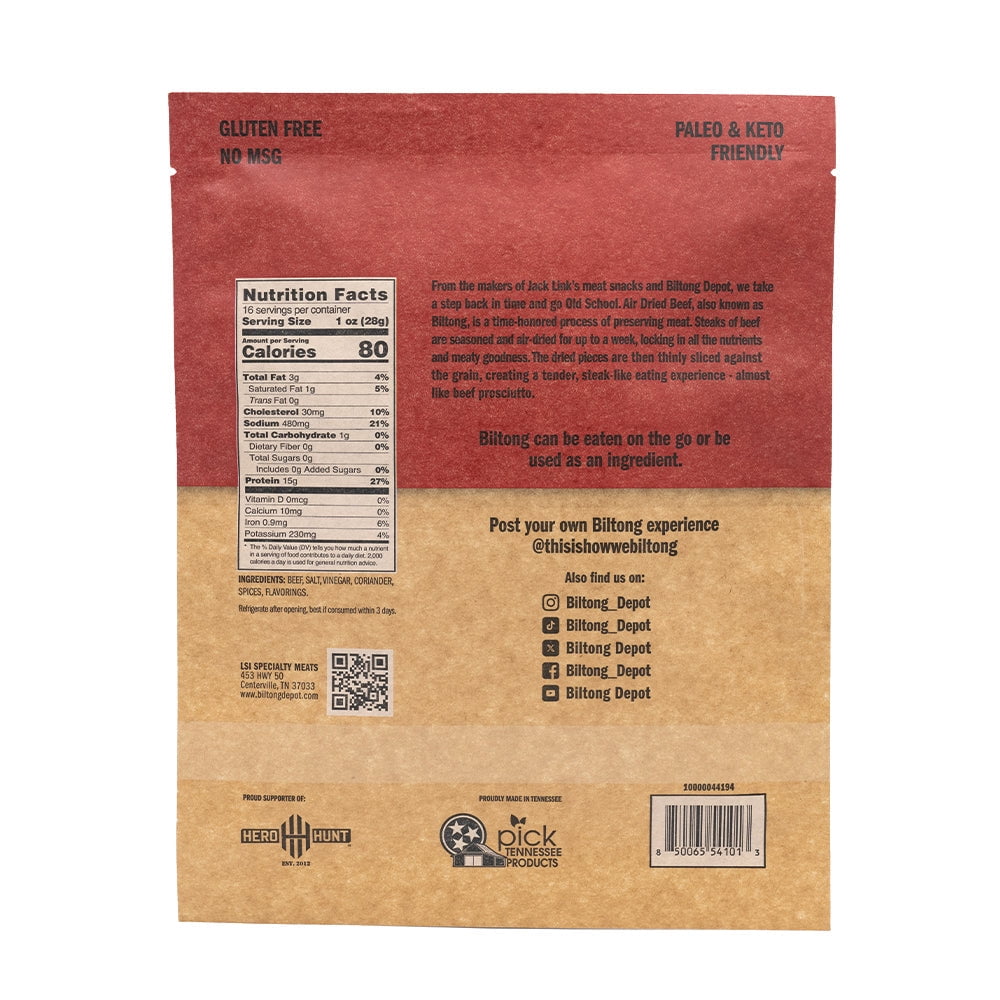 Biltong Depot Original Steak Slices with Fat (8oz): High Protein Snack, No Sugar, Natural Dried Beef Jerky