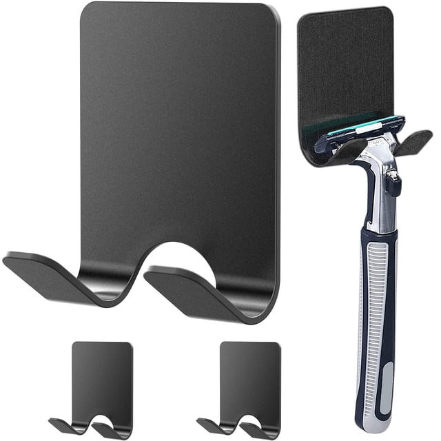 Ganchos adhesivos para ducha, soporte para maquinilla de afeitar de diseño moderno, soportes de pared de acero inoxidable de fácil instalación, ganchos multiusos resistentes e impermeables para