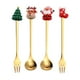thumbnail image 1 of Juego de cucharas y tenedores navideños, vajilla reutilizable, tenedores de repostería y cucharas de té. Oro 4 Uds., 1 of 9