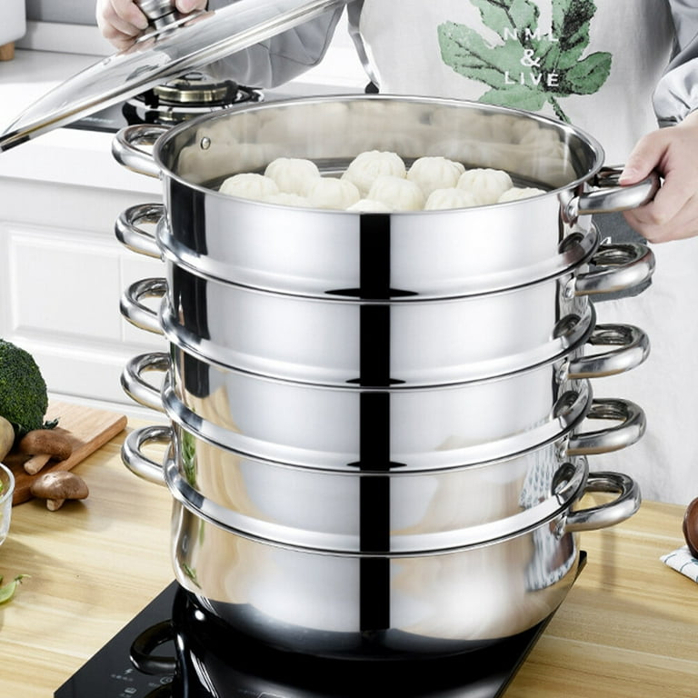 Mano Steam Pots for Cooking 11 inch Steamer Pot with Lid 2-Tier Multipurpose Stainless Steel Steaming Pot Cookware with Handle for Vegetable, Dumpling