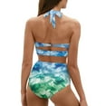 thumbnail image 2 of Yuyamidu Sea Turtle Halter Neck Bikinis Sets for Women Blue Green Ruched Tie Knot Swimsuit, 2 Pcs Push Up Swimming Suits Mesh Lining Quick Dry Tankinis Size L, 2 of 6