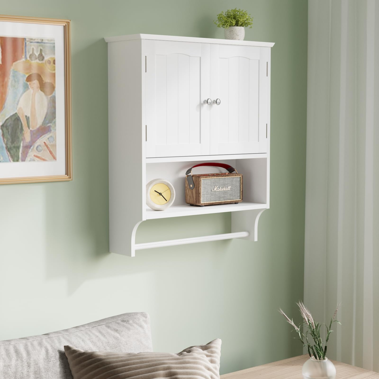 Algherohein Bathroom Medicine Cabinet with Shelf and Towels Bar,over the Toilet Storage,White Large