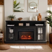 Topcobe Fireplace TV Stand for TVs Up to 65" with Side Cabinets and Remote Control, Corner Cabinet, TV Furniture for Living Room, Black